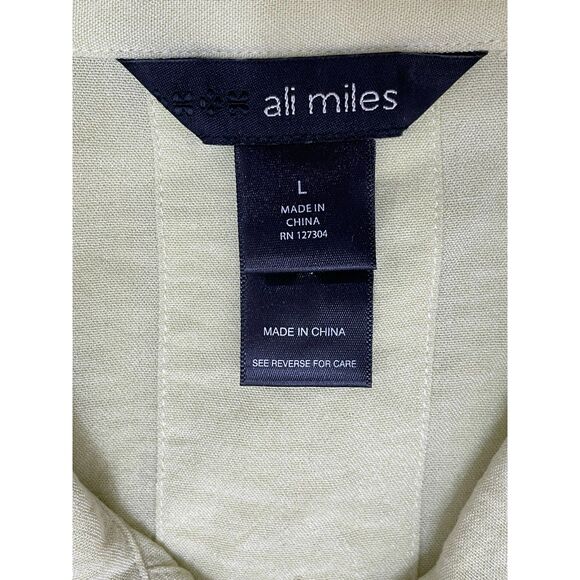 Ali Miles Women's L Yellow Button-Up Shirt Rayon Tunic Lagenlook Utility Resort - Picture 5 of 10